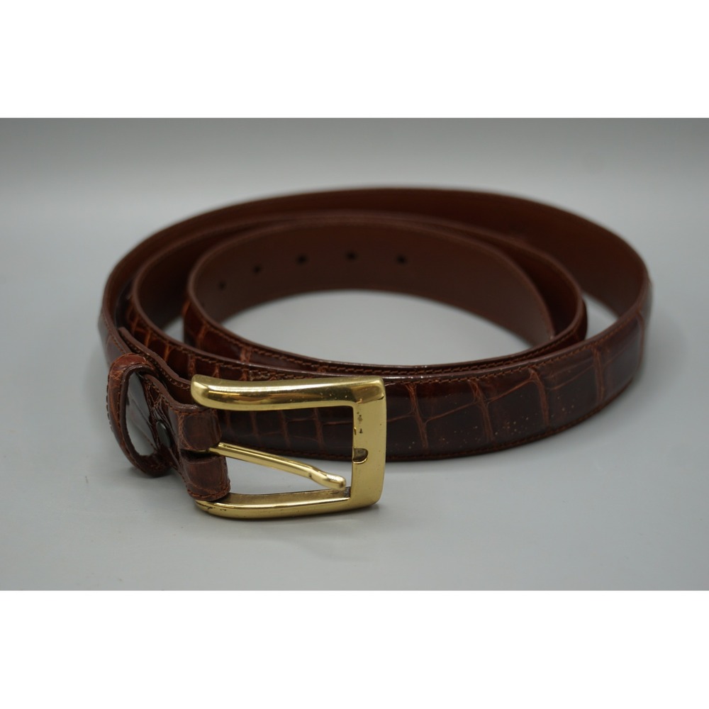 Torino Elite Genuine American Alligator Mens Belt Size 44 Brown Gold Buckle USA